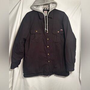 MENS 2XL XXL DICKIES BLACK CANVAS JACKET W/GRAY KNIT HOODIE ZIP SNAP FRONT